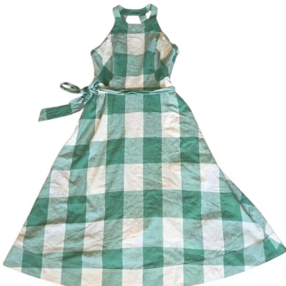 Anthropologie Maeve Greta Gingham Dress Sundress Size 4 Green and White Midi - Picture 13 of 13